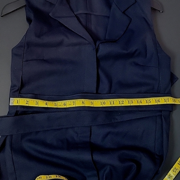 Club Monaco navy blue button front belted sleeveless collared midi dress - Picture 6 of 6